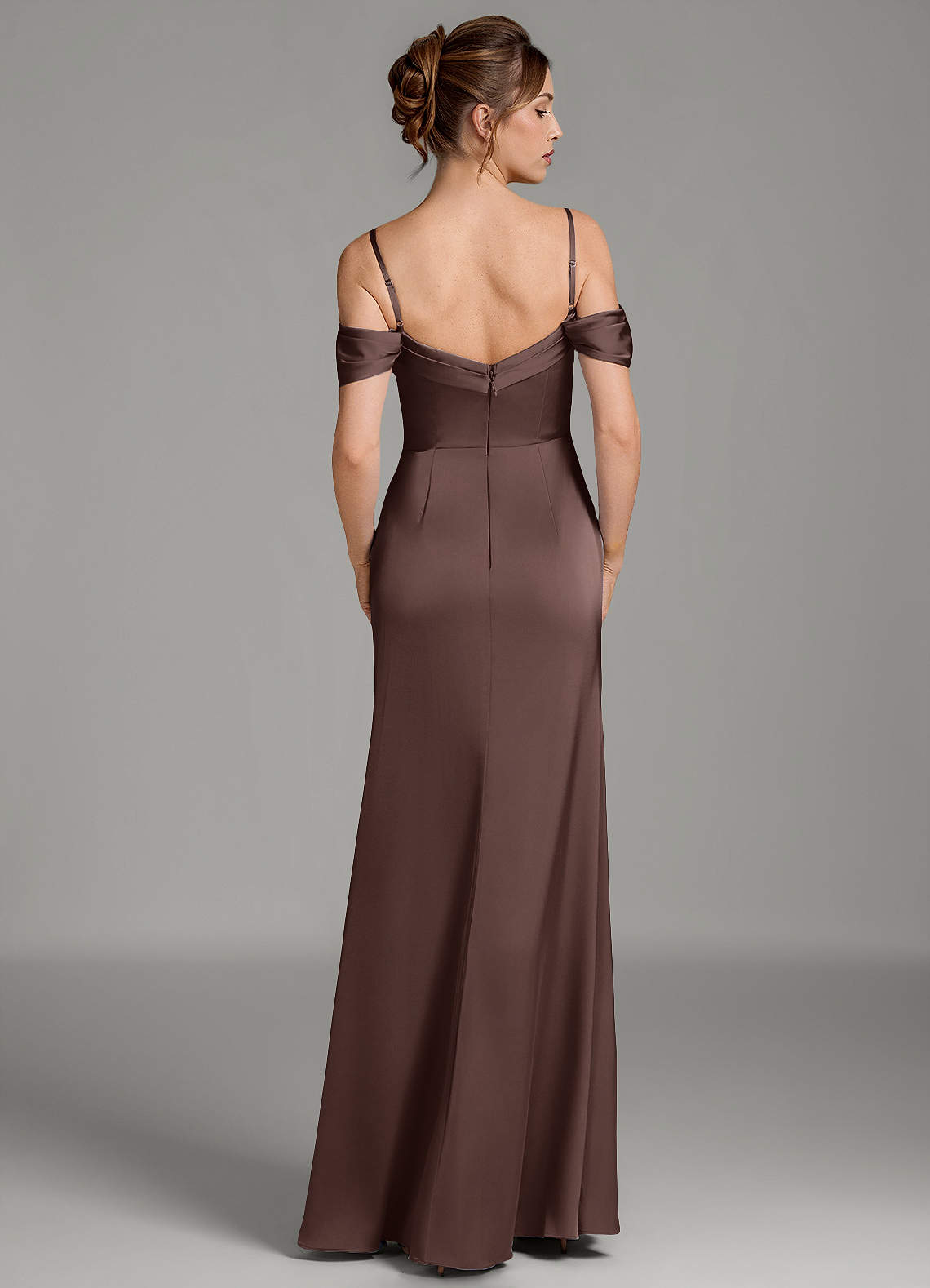 Wyatt Mermaid Off-the-Shoulder Stretch Satin Bridesmaid Dress in Ganache