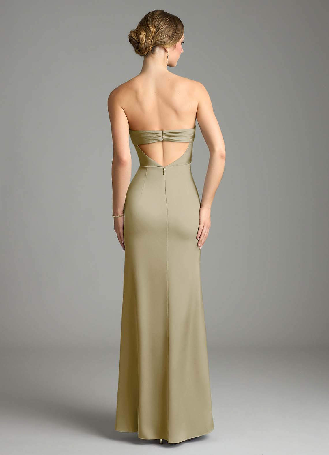 Leonis Mermaid Cowl-Neck Stretch Satin Bridesmaid Dress in Moss Green