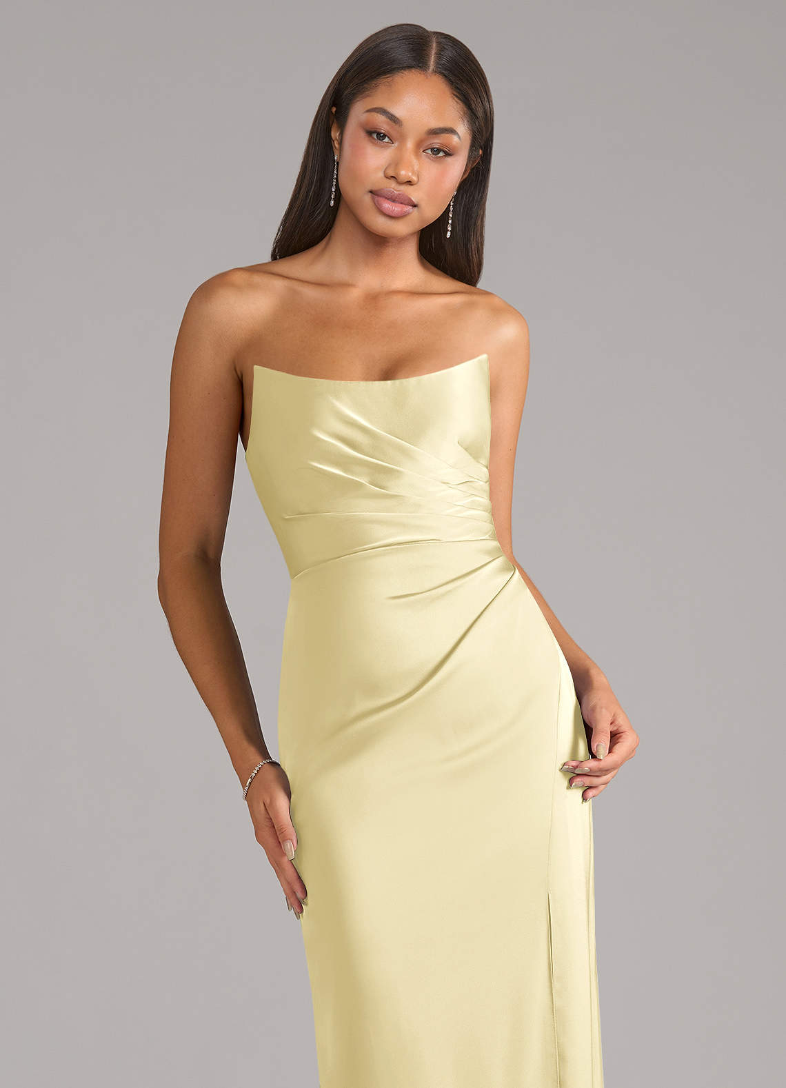 Marla Sheath Strapless Stretch Satin Bridesmaid Dress in Lemon Sorbet