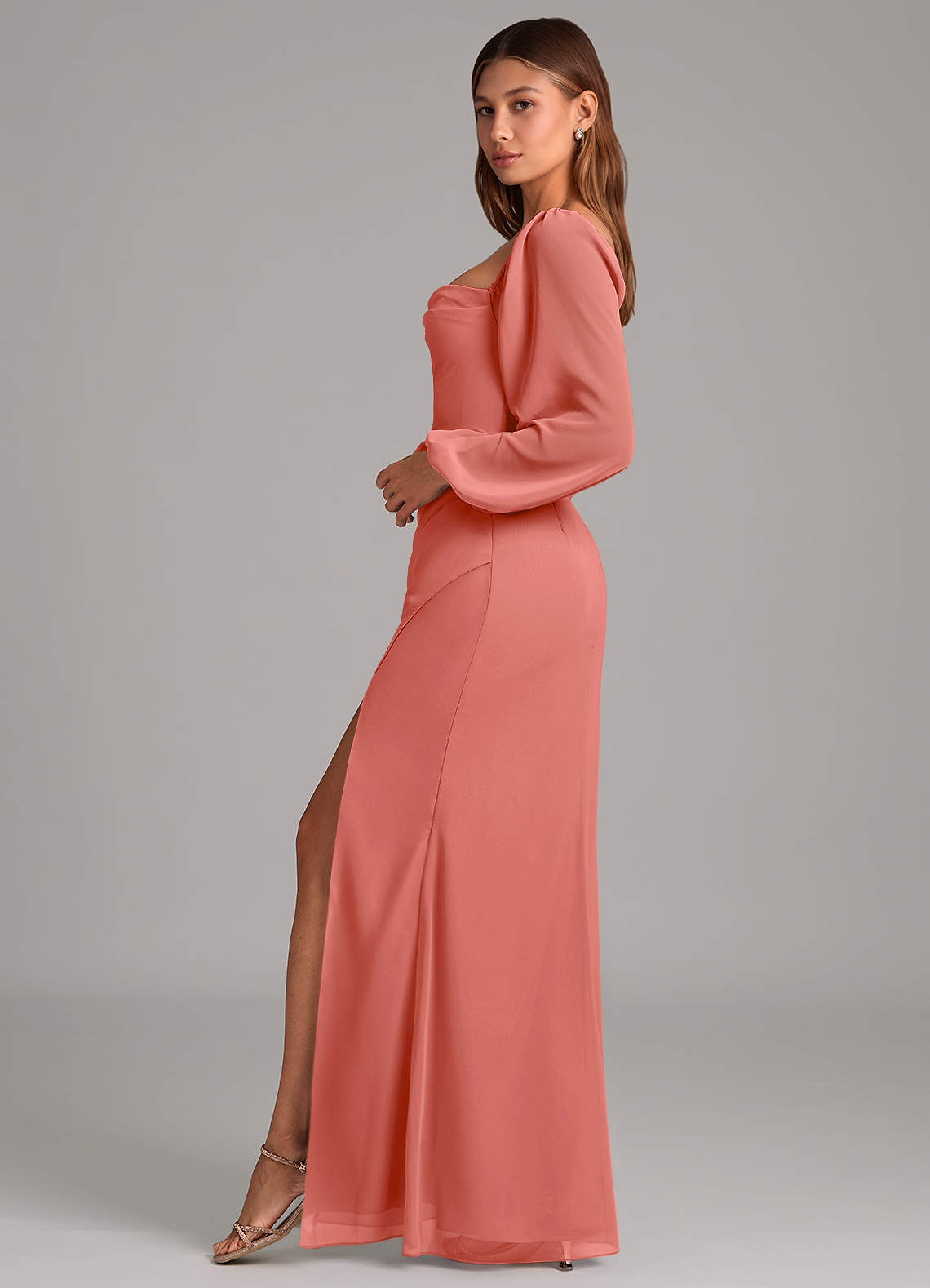 Brixley Mermaid Sweetheart Chiffon Bridesmaid Dress in Salmon Pink