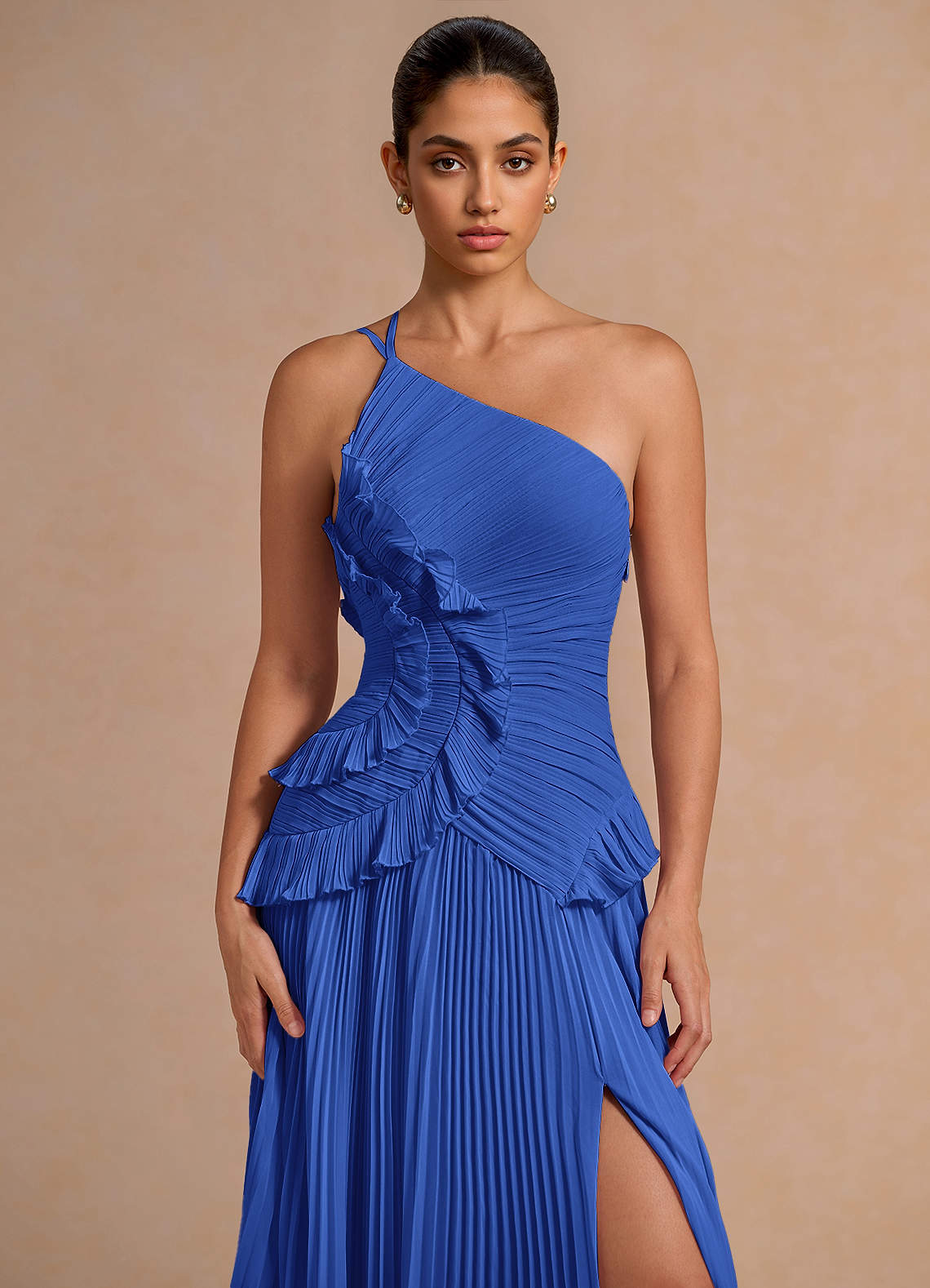 Melody A-Line One-Shoulder Chiffon Evening Dress in Royal Blue