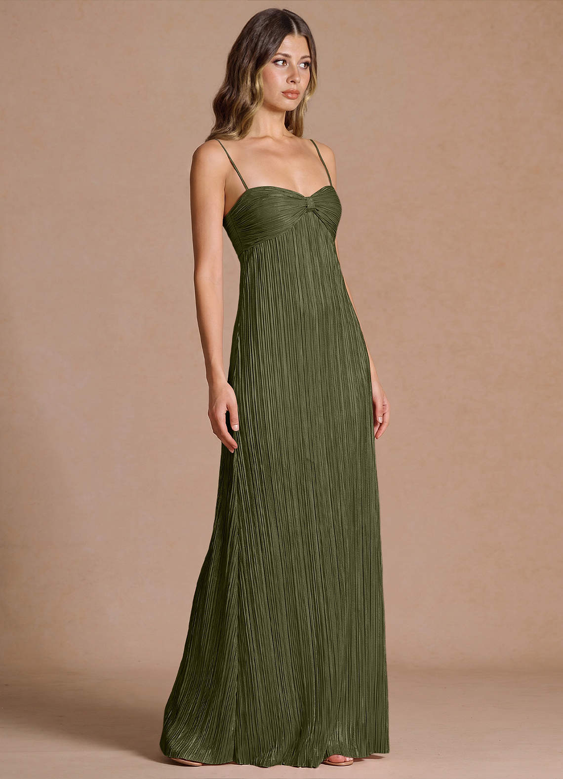 Emmeline A-Line V-Neck Floral Burnout Evening Dress in Moss Green