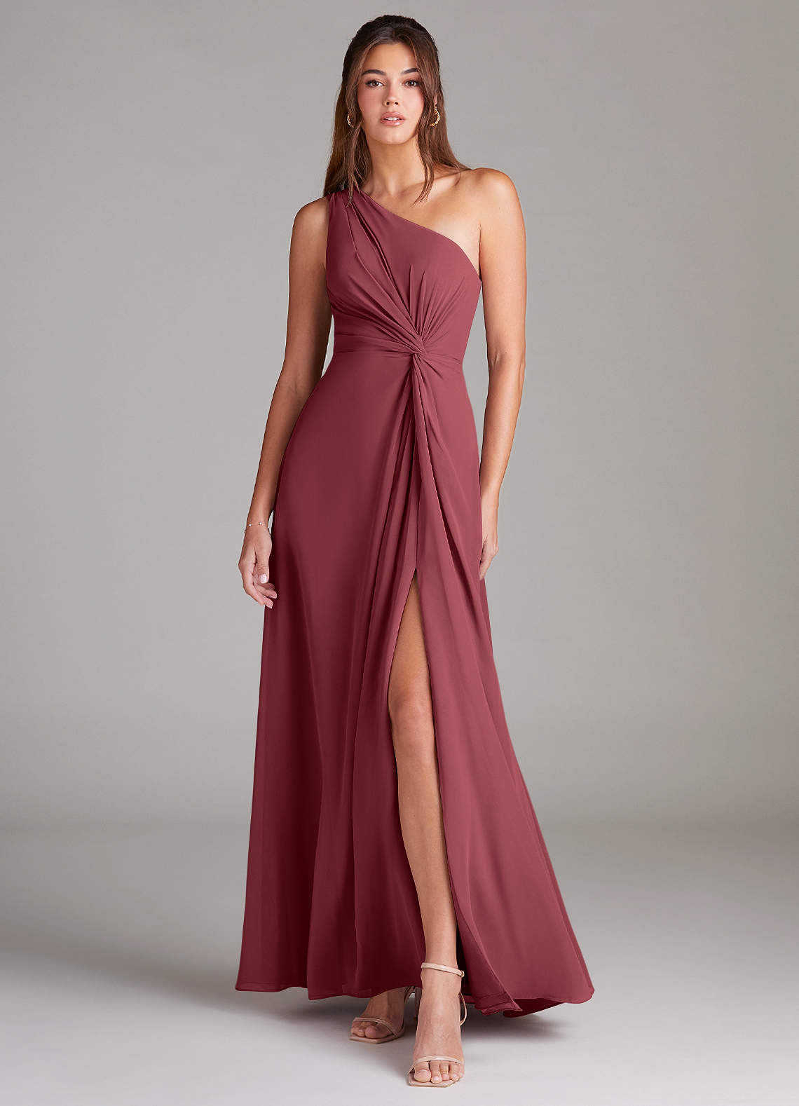Brooke A-Line One-Shoulder Chiffon Bridesmaid Dress in Merlot