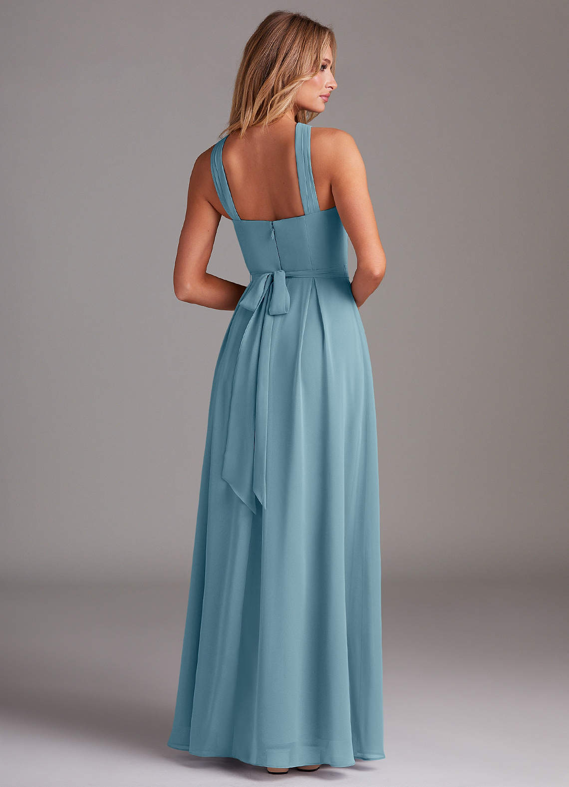 Dixie A-Line Halter Chiffon Bridesmaid Dress in Moody Blue