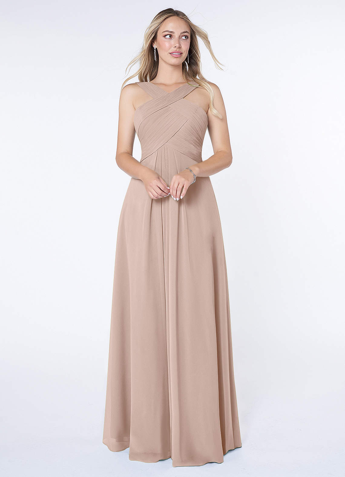 Kaleigh A-Line Halter Chiffon Bridesmaid Dress in English Rose