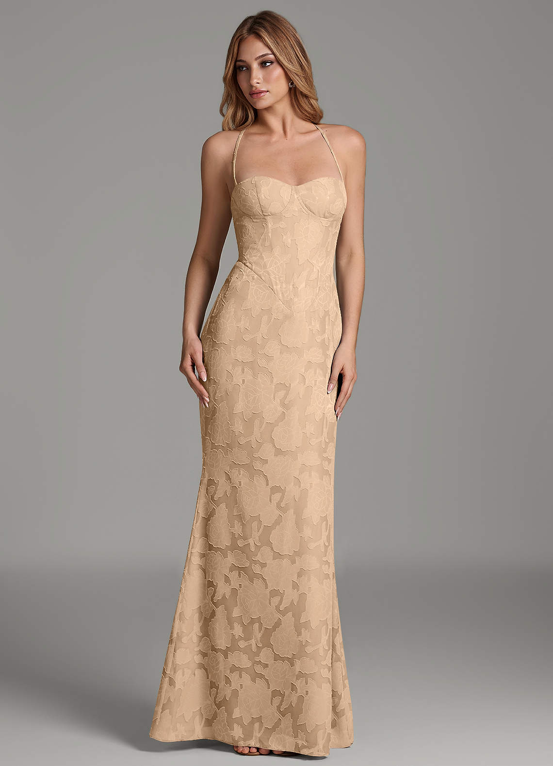 Dara Mermaid Sweetheart Floral Burnout Bridesmaid Dress in Champagne