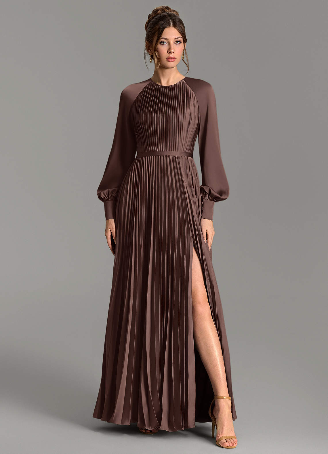 Grayson A-Line Scoop-Neck Stretch Satin Bridesmaid Dress in Ganache