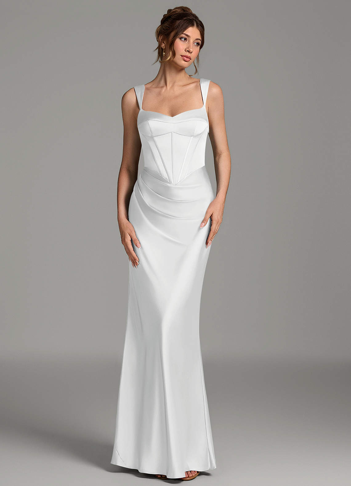 Mela Sheath Sweetheart Stretch Satin Bridesmaid Dress in white