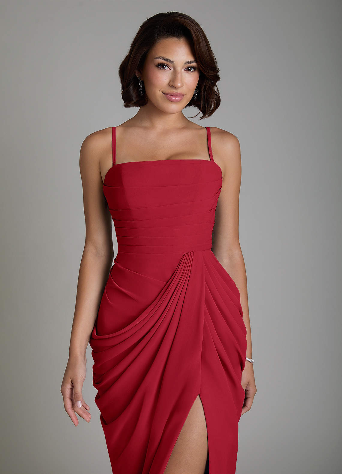 Nyra Sheath Strapless Chiffon Bridesmaid Dress in Scarlet