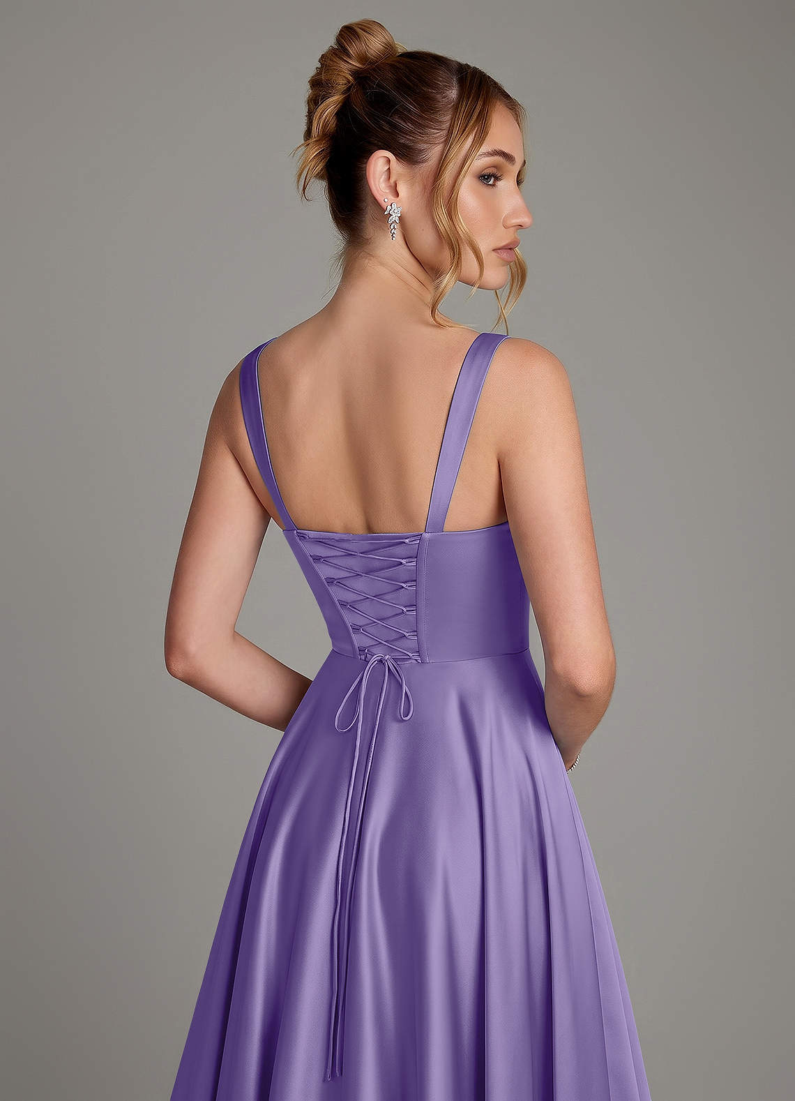 Azaria A-Line Square-Neck Stretch Satin Bridesmaid Dress in Tahiti