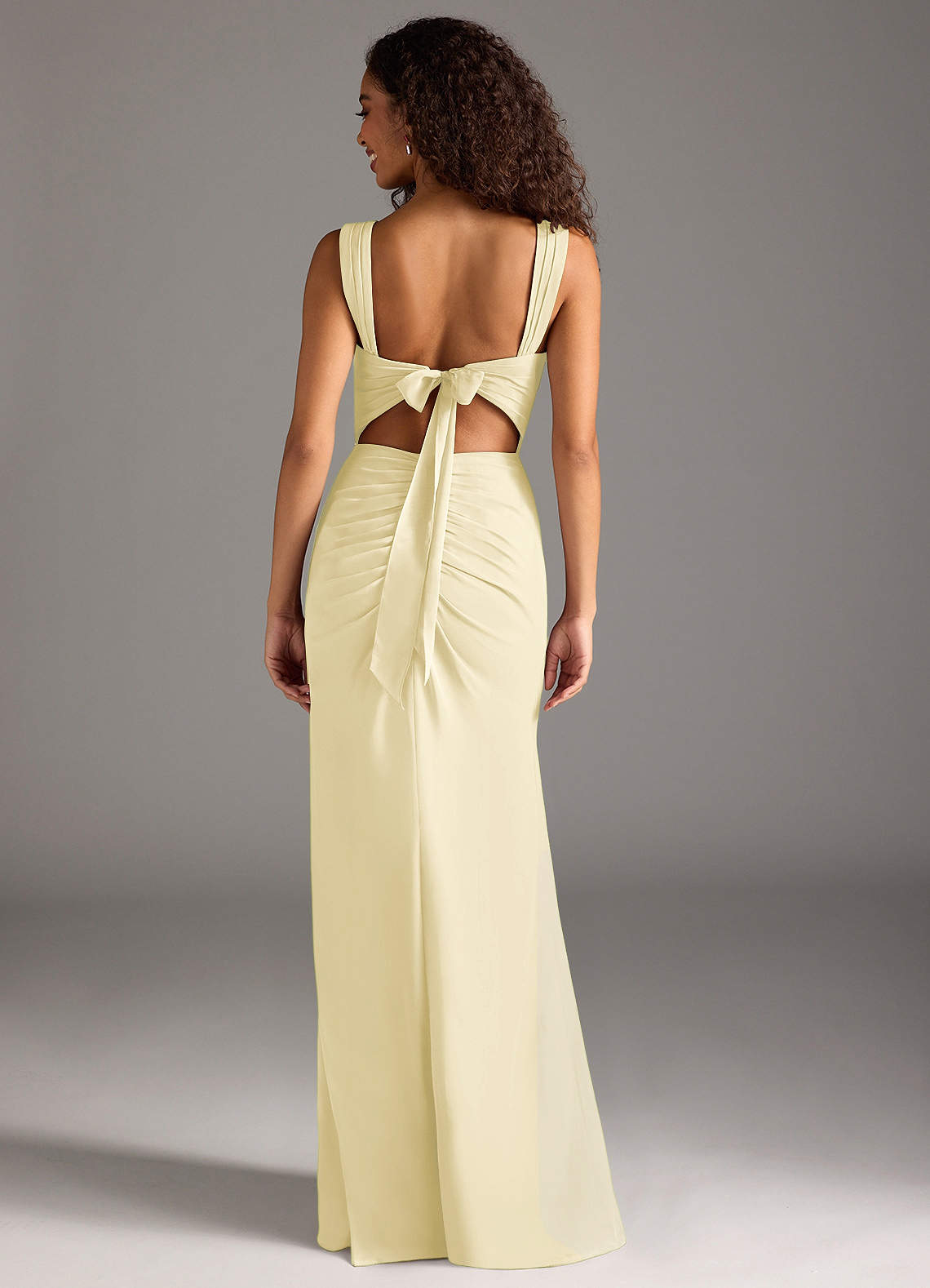 Jesaphine Sheath Square-Neck Chiffon Bridesmaid Dress in Lemon Sorbet