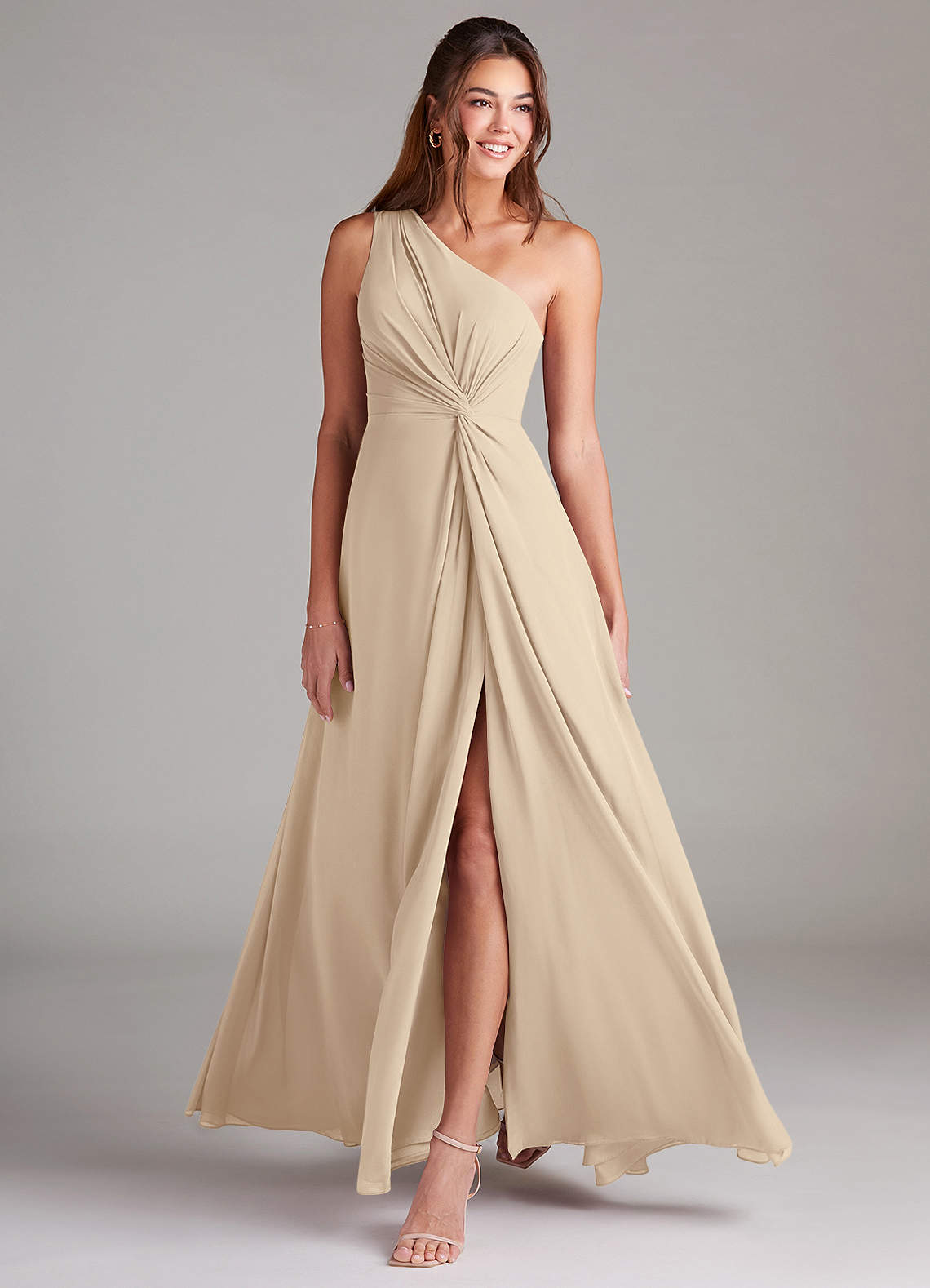 Brooke A-Line One-Shoulder Chiffon Bridesmaid Dress in Champagne