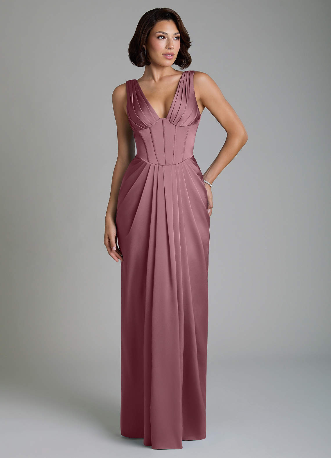 Vanya Sheath V-Neck Stretch Satin Bridesmaid Dress in Amethyst