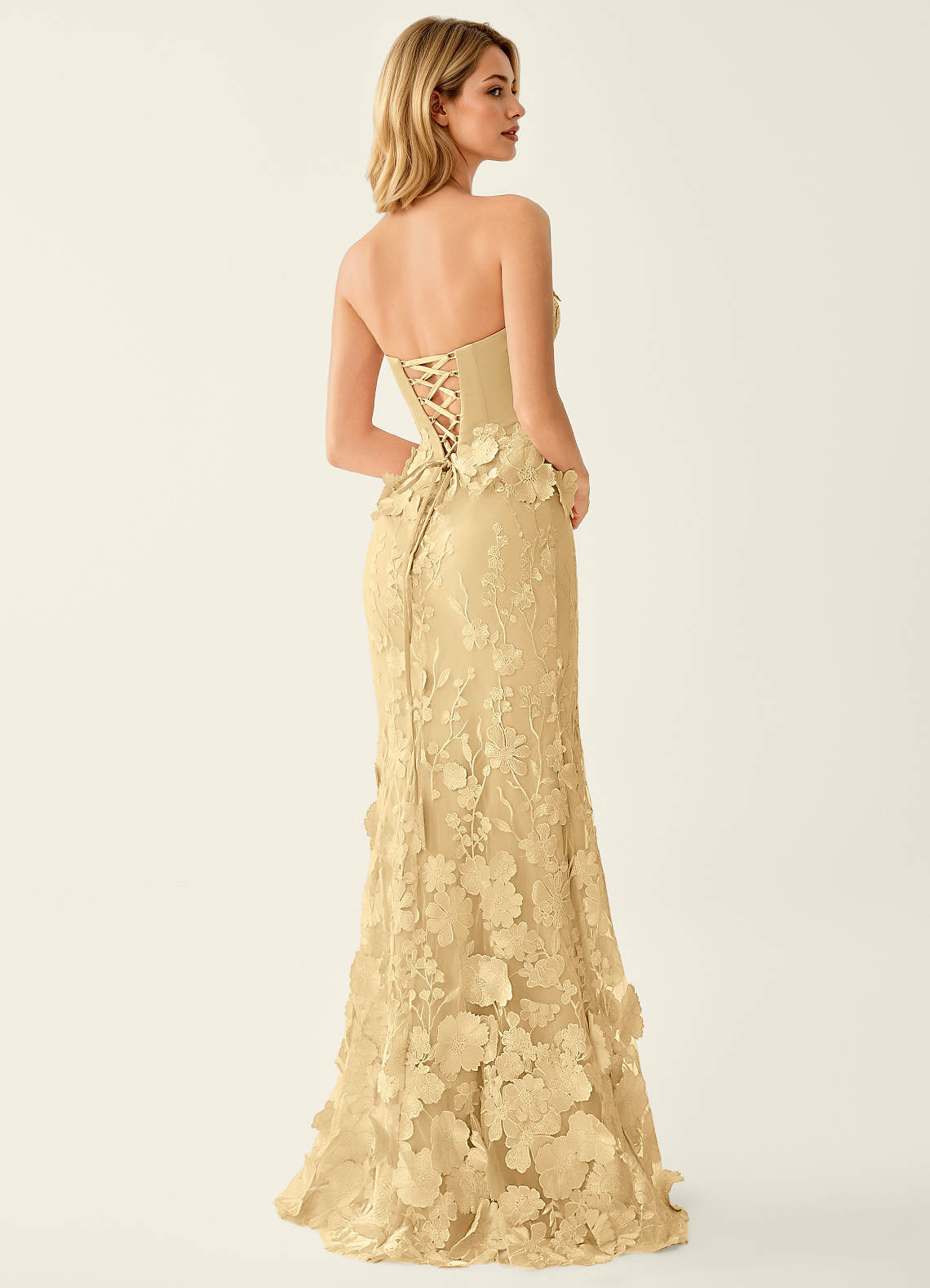 Wrensincia Mermaid Strapless Crystal Linen Satin Evening Dress in Dark Champagne