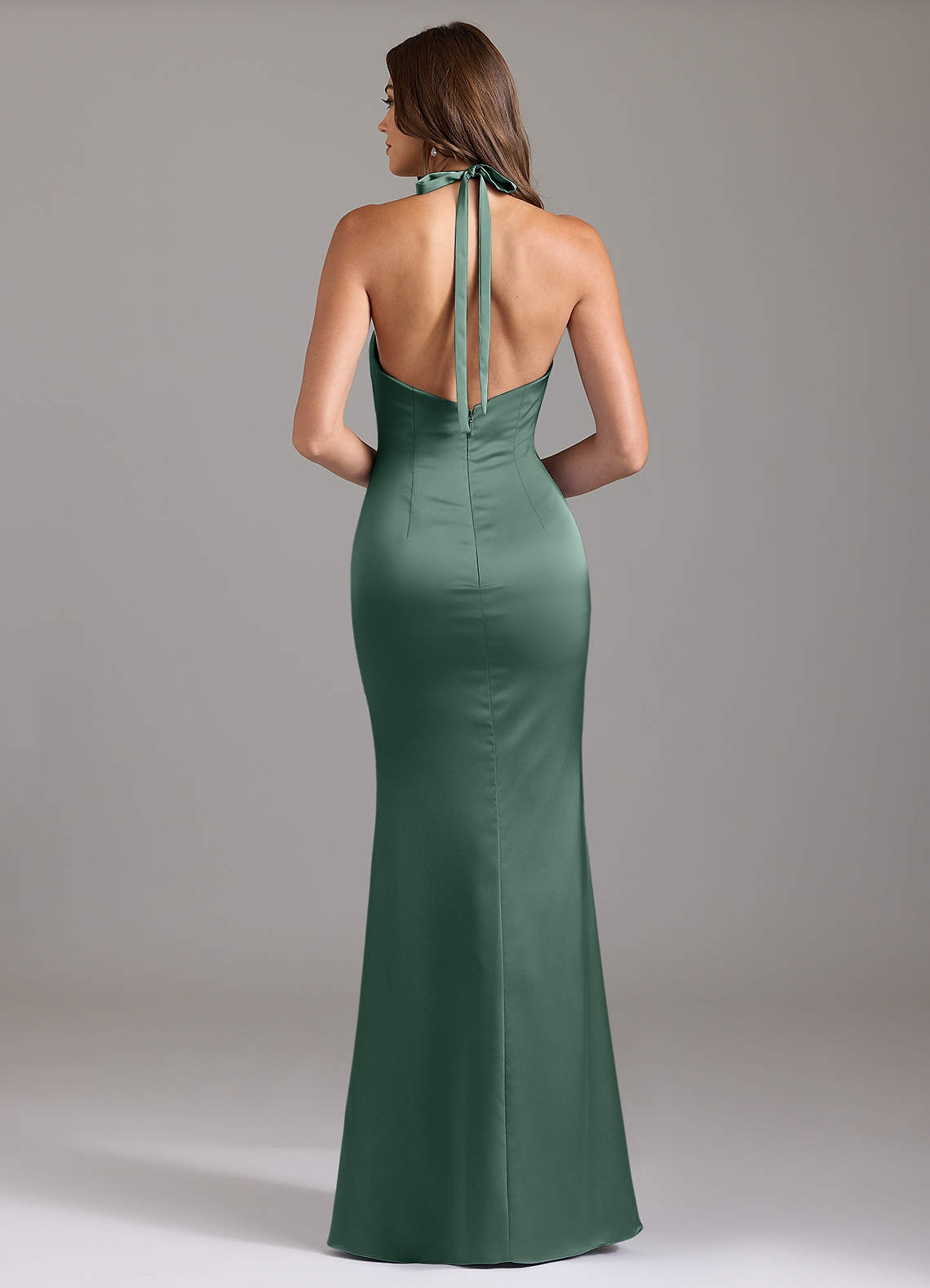 Valerie Mermaid V-Neck Stretch Satin Bridesmaid Dress in Eucalyptus