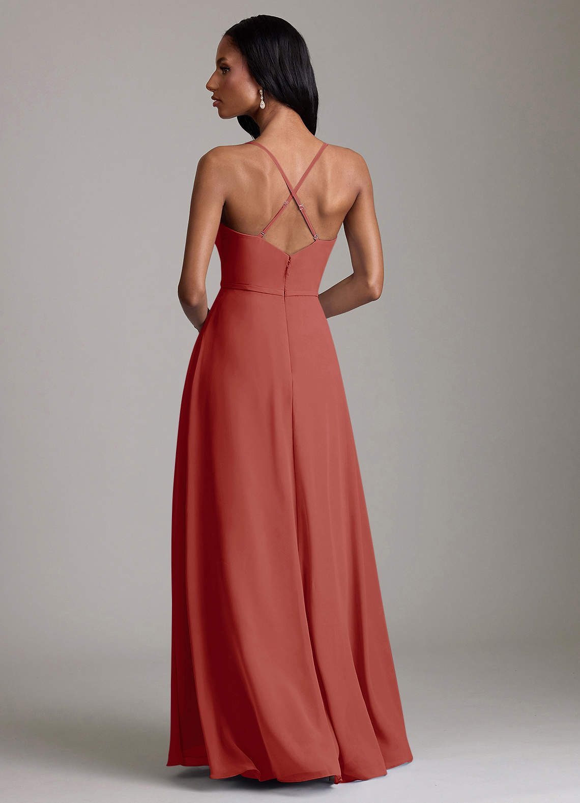 Naeem A-Line V-Neck Chiffon Bridesmaid Dress in Terracotta