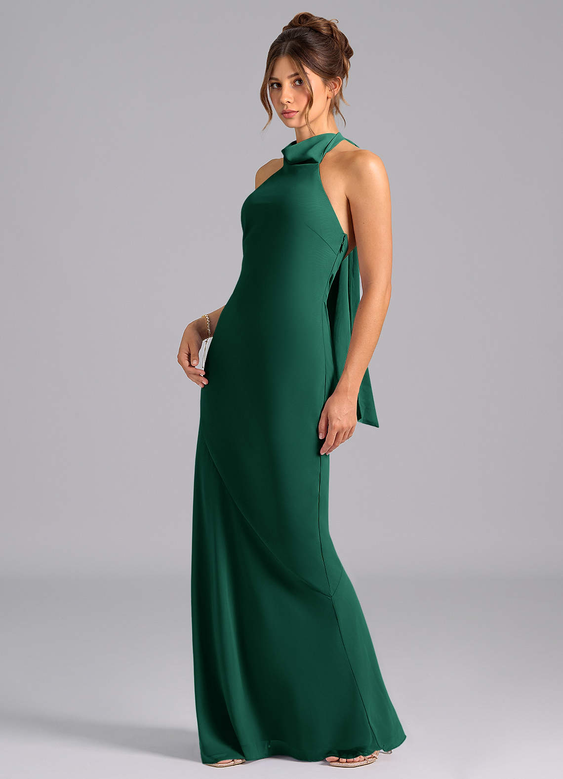 Velli Mermaid Halter Chiffon Bridesmaid Dress in Emerald