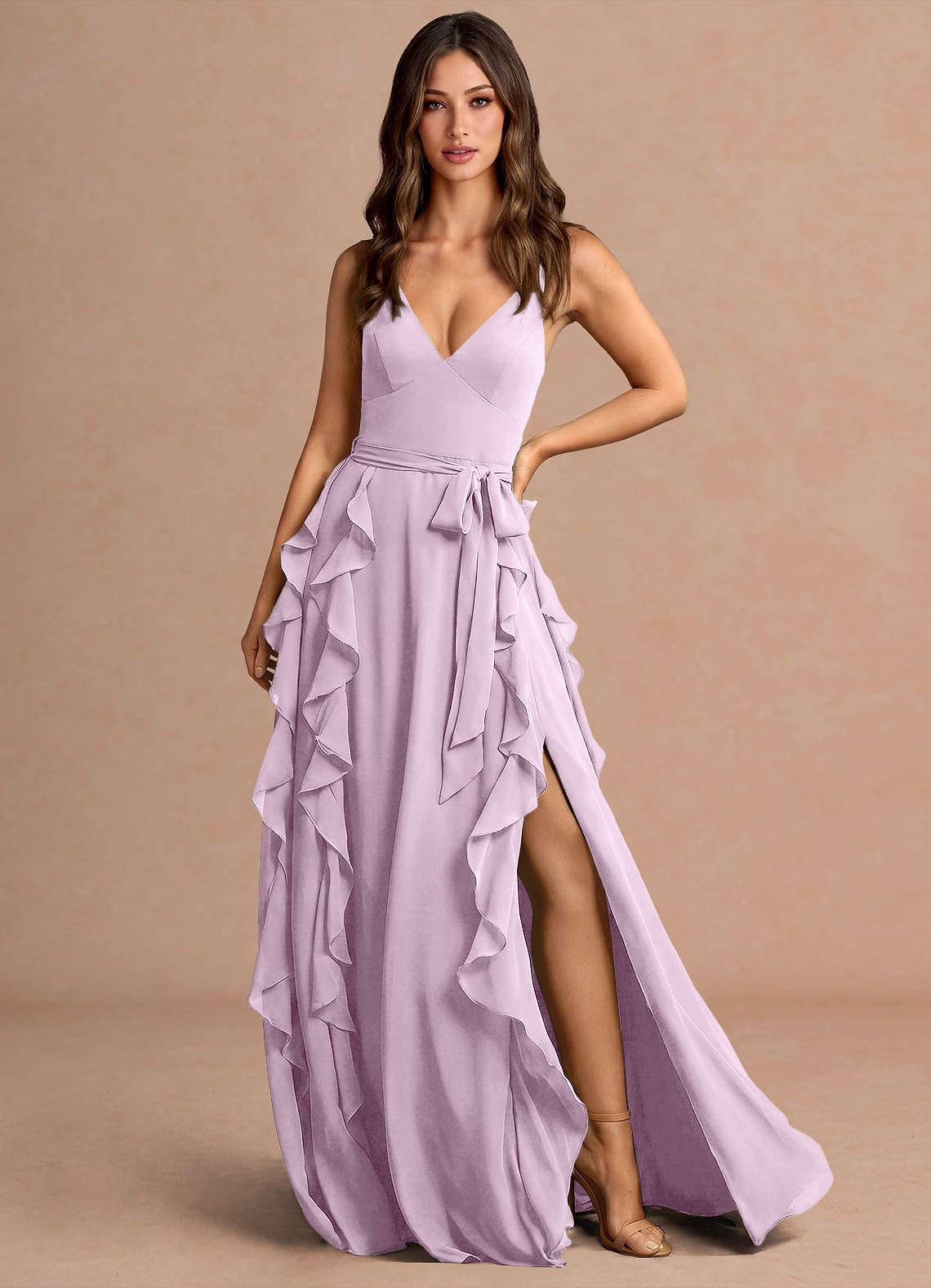 Alouette A-Line V-Neck Chiffon Evening Dress in Grape