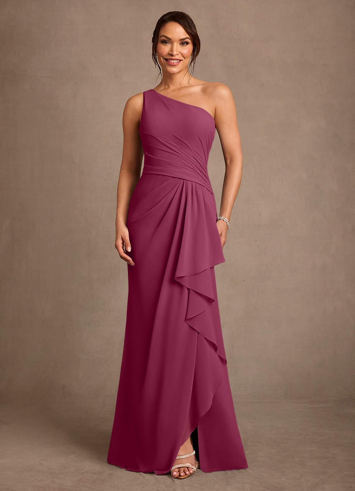 Floy Sheath One-Shoulder Chiffon Mother of the Bride Dress in Mulberry
