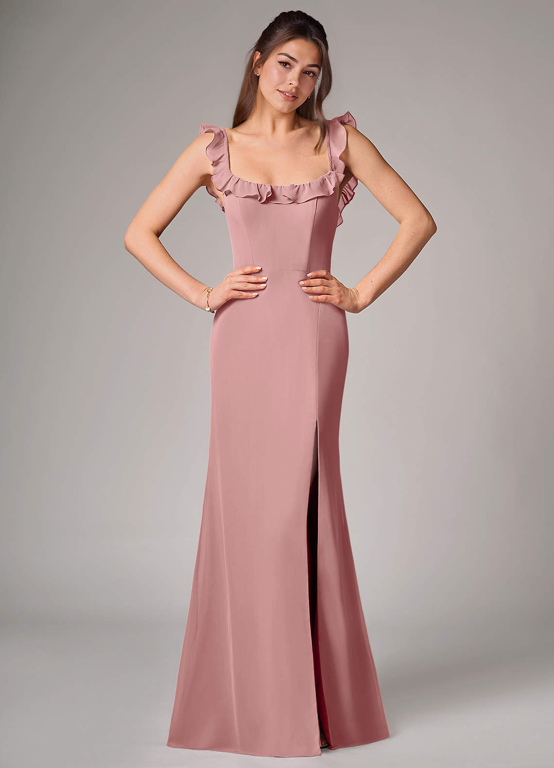 Callie Mermaid Scoop-Neck Chiffon Bridesmaid Dress in dusty rose