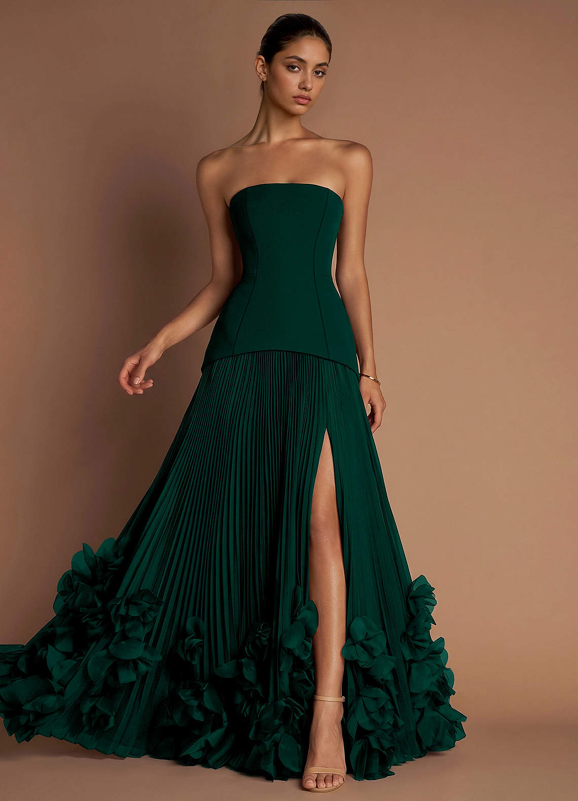 Marnie A-Line Corset Crepe Chiffon Evening Dress in Blushing Pink