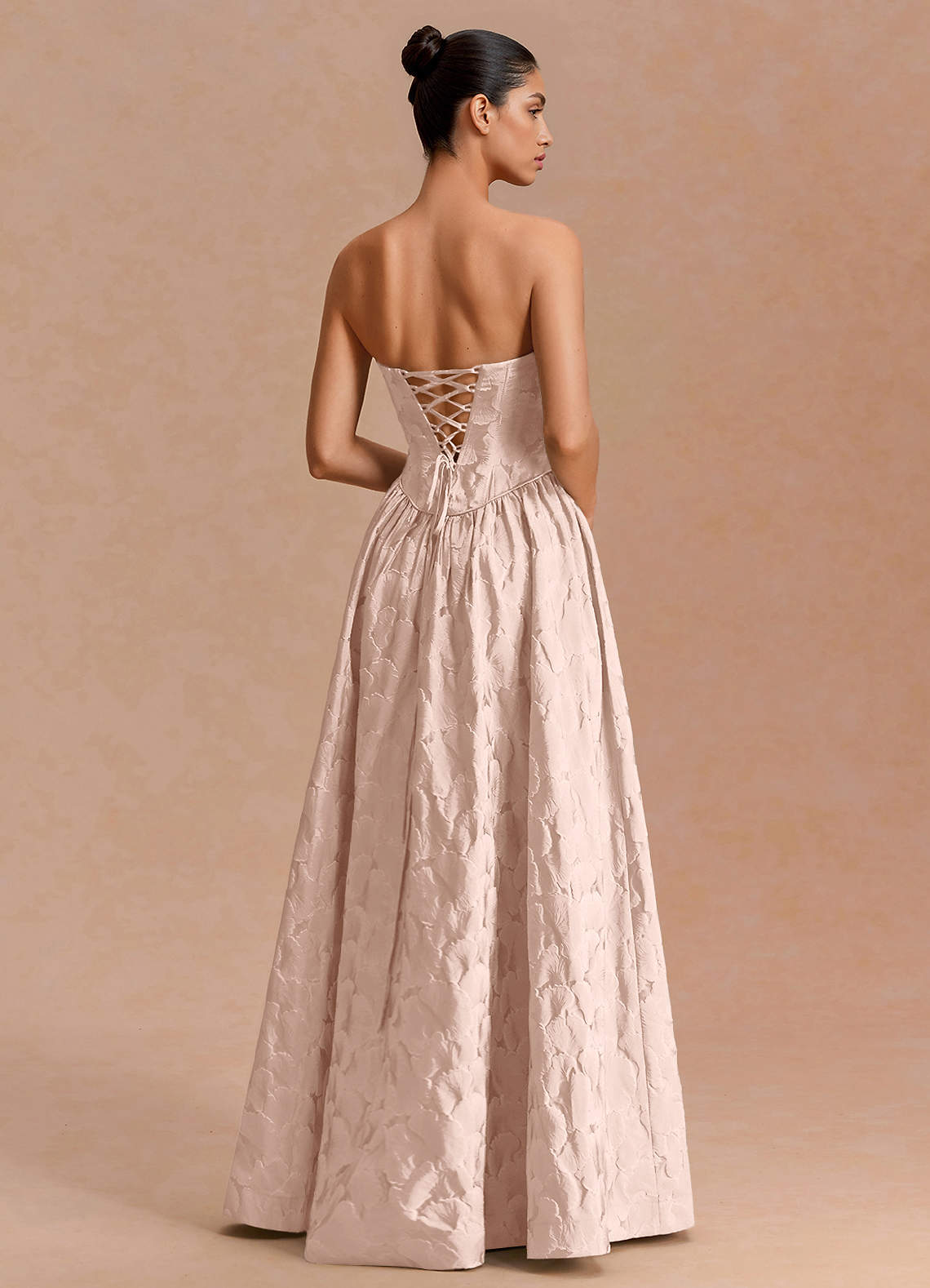 Adelia A-Line Corset Jacquard Evening Dress in Baby Pink