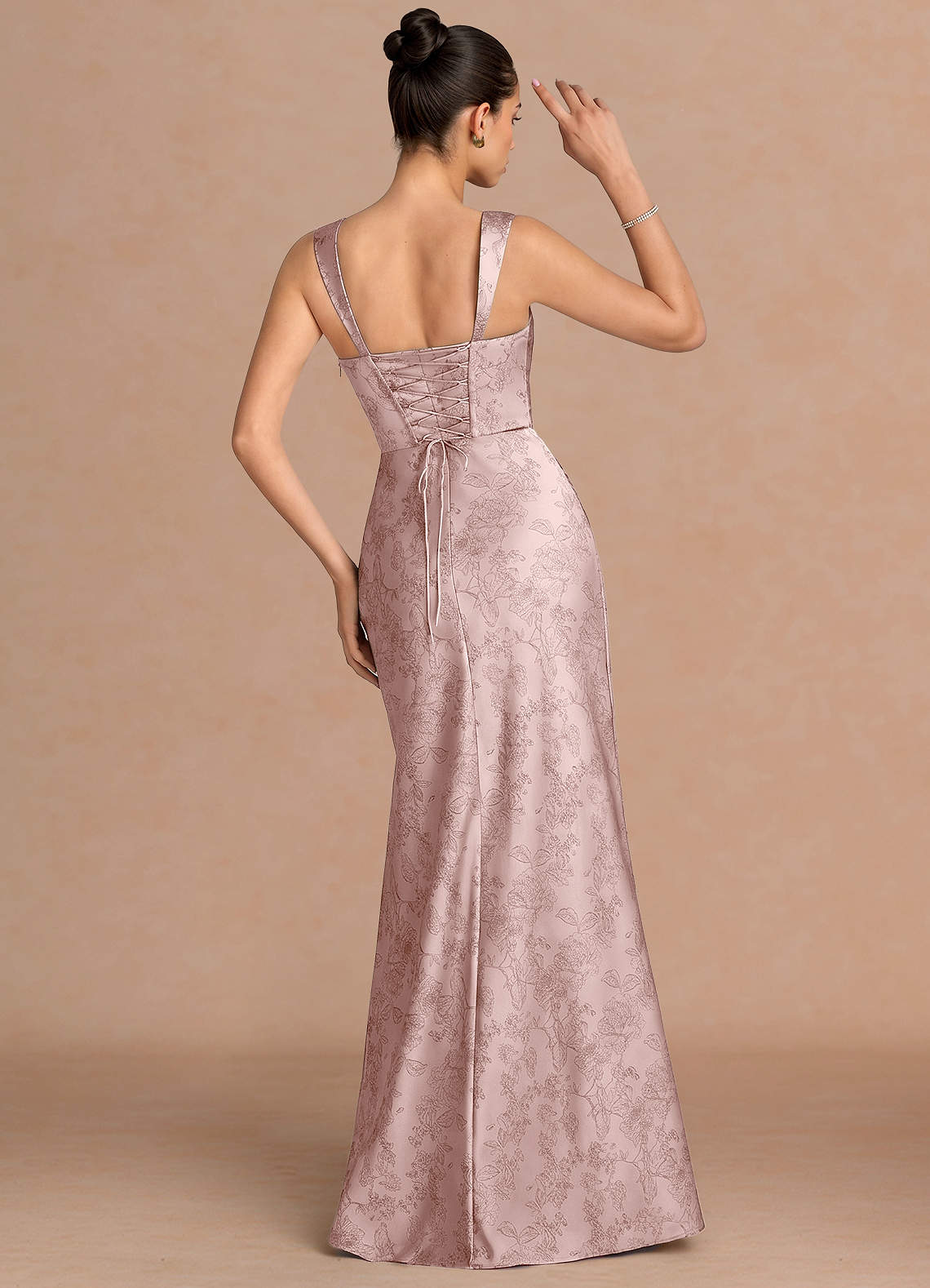 Agustina Square-Neck Pleated Jacquard Evening Dress in Pink