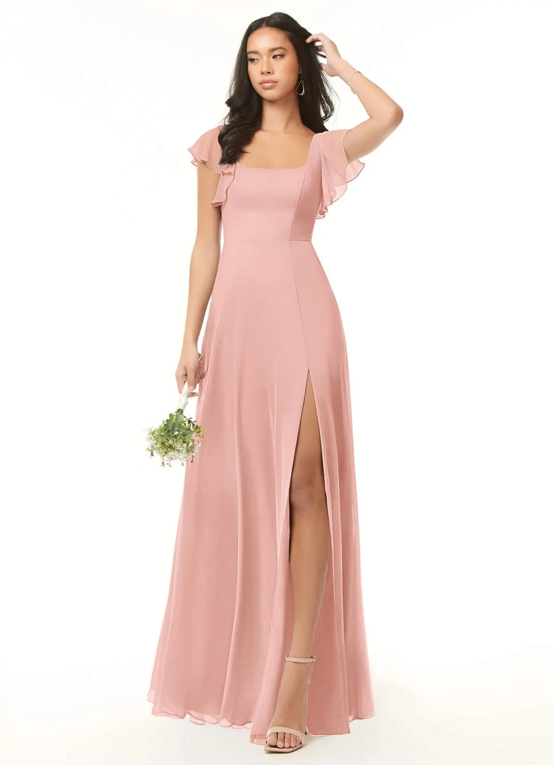 Bondi A-Line Square-Neck Chiffon Bridesmaid Dress in Rosette