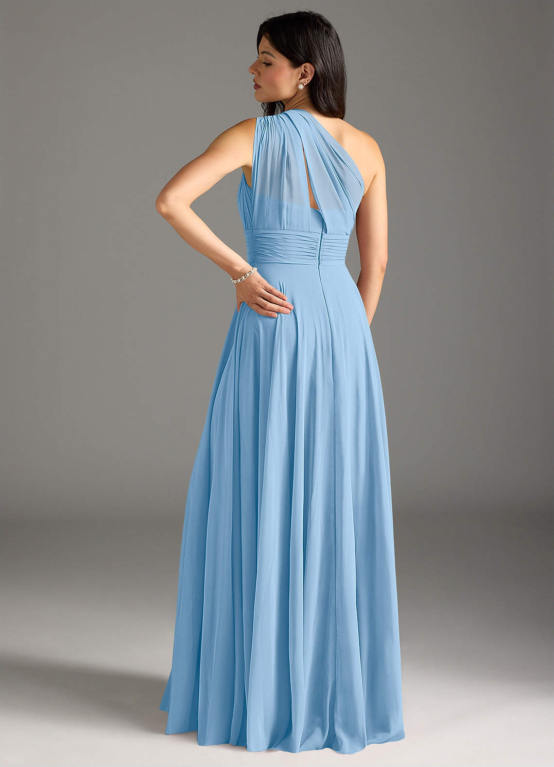 Charlize A-Line One-Shoulder Chiffon Bridesmaid Dress in Powder Blue