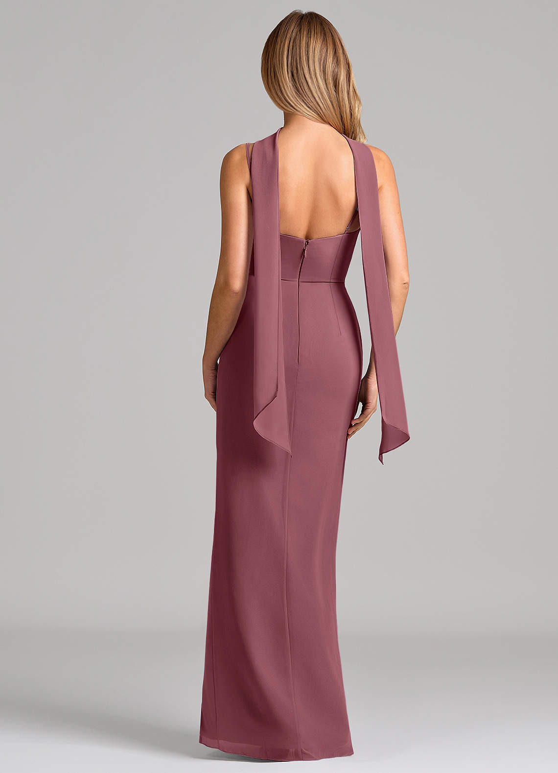 Calandra Sheath Scoop-Neck Chiffon Bridesmaid Dress in Desert Rose