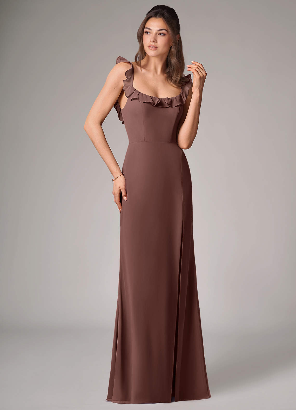 Callie Mermaid Scoop-Neck Chiffon Bridesmaid Dress in Espresso