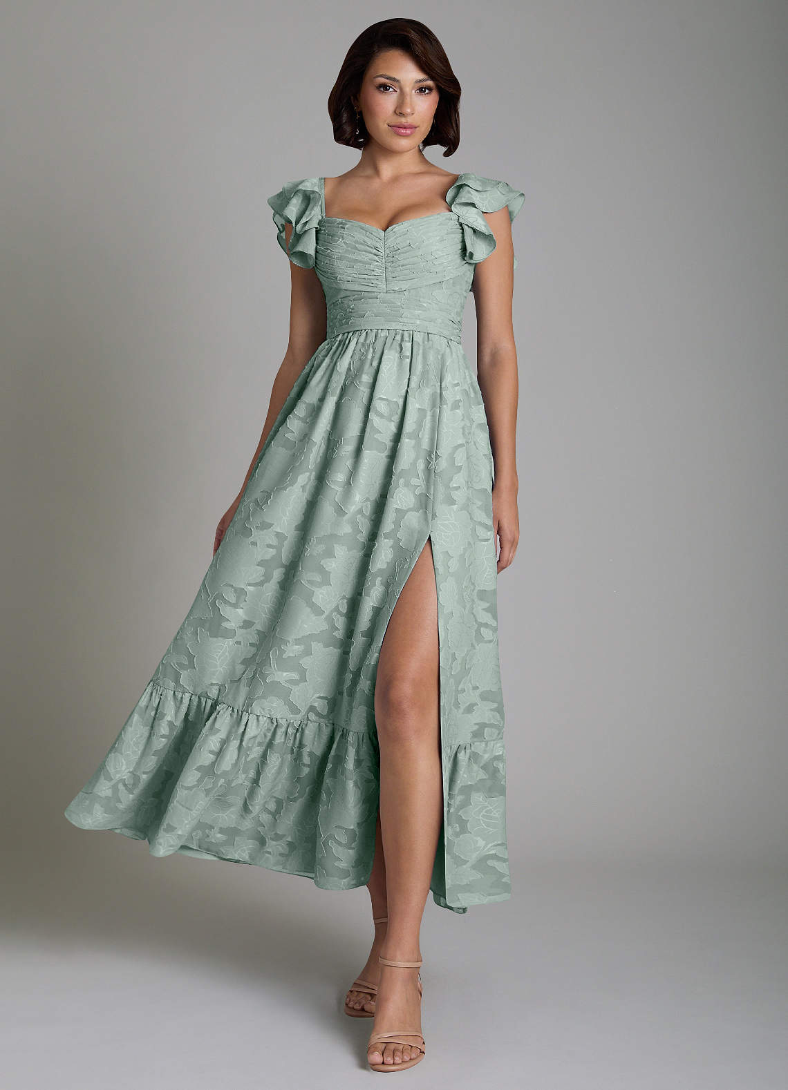 Anaya A-Line V-Neck Floral Burnout Bridesmaid Dress in Agave