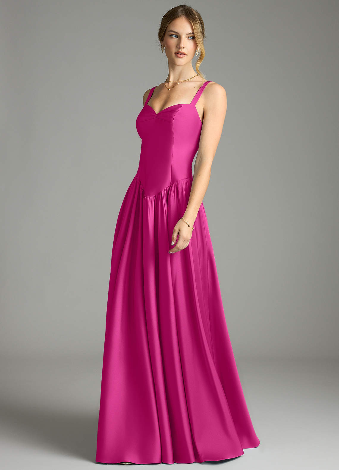 Evadina A-Line Sweetheart Stretch Satin Bridesmaid Dress in Fuchsia