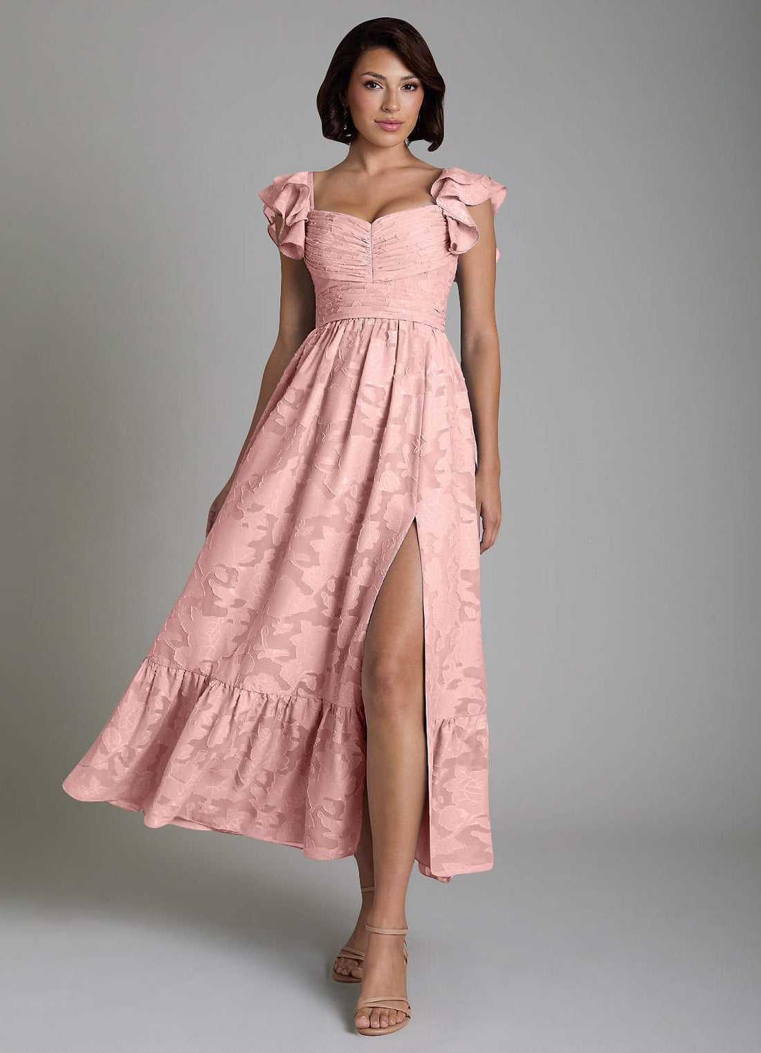 Anaya A-Line V-Neck Floral Burnout Bridesmaid Dress in Powder Pink