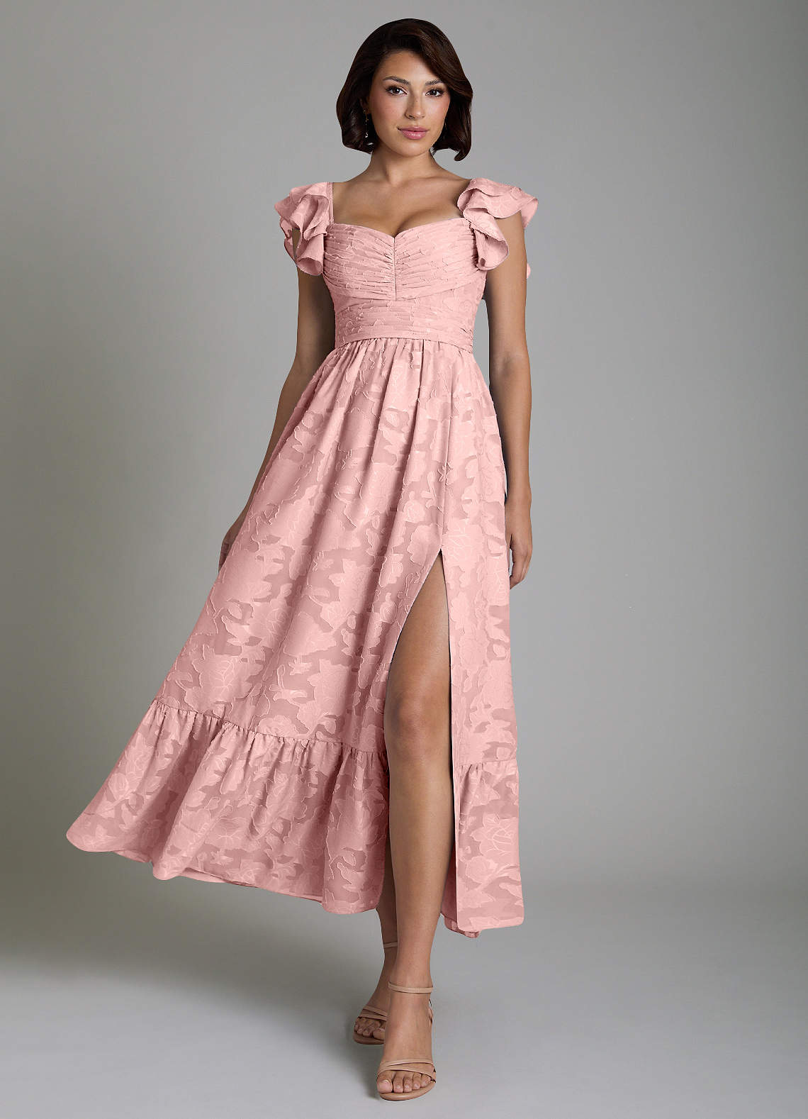 Anaya A-Line V-Neck Floral Burnout Bridesmaid Dress in Powder Pink