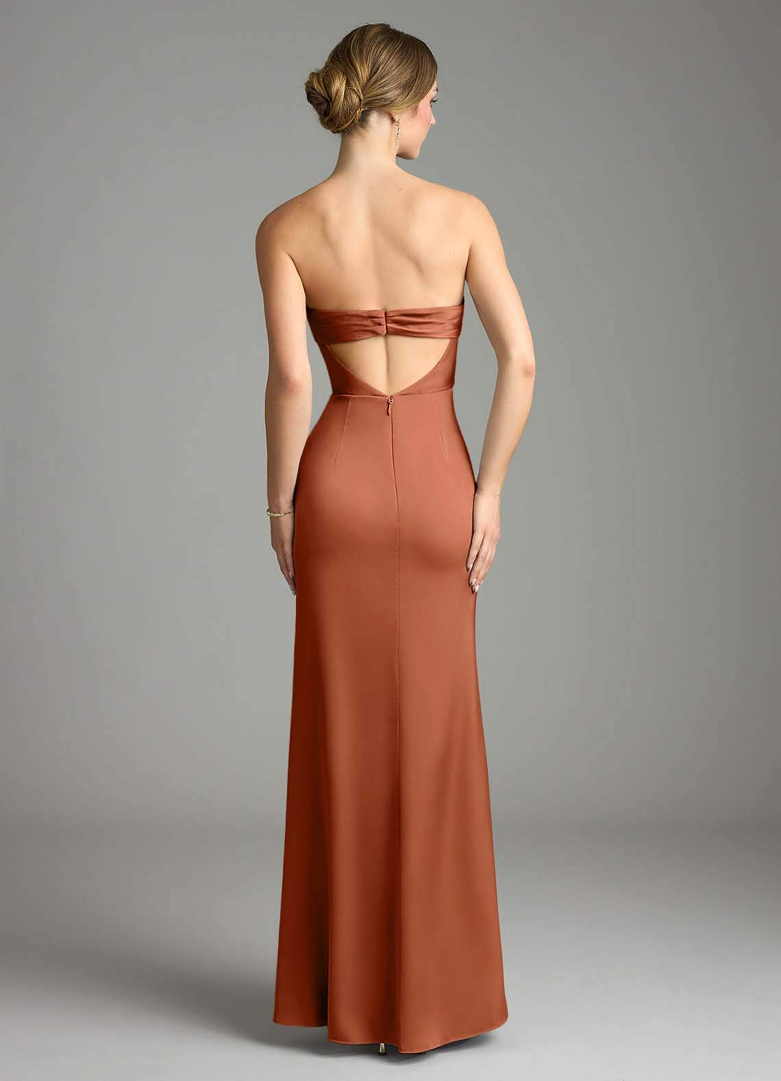 Leonis Mermaid Cowl-Neck Stretch Satin Bridesmaid Dress in Cedar Rose