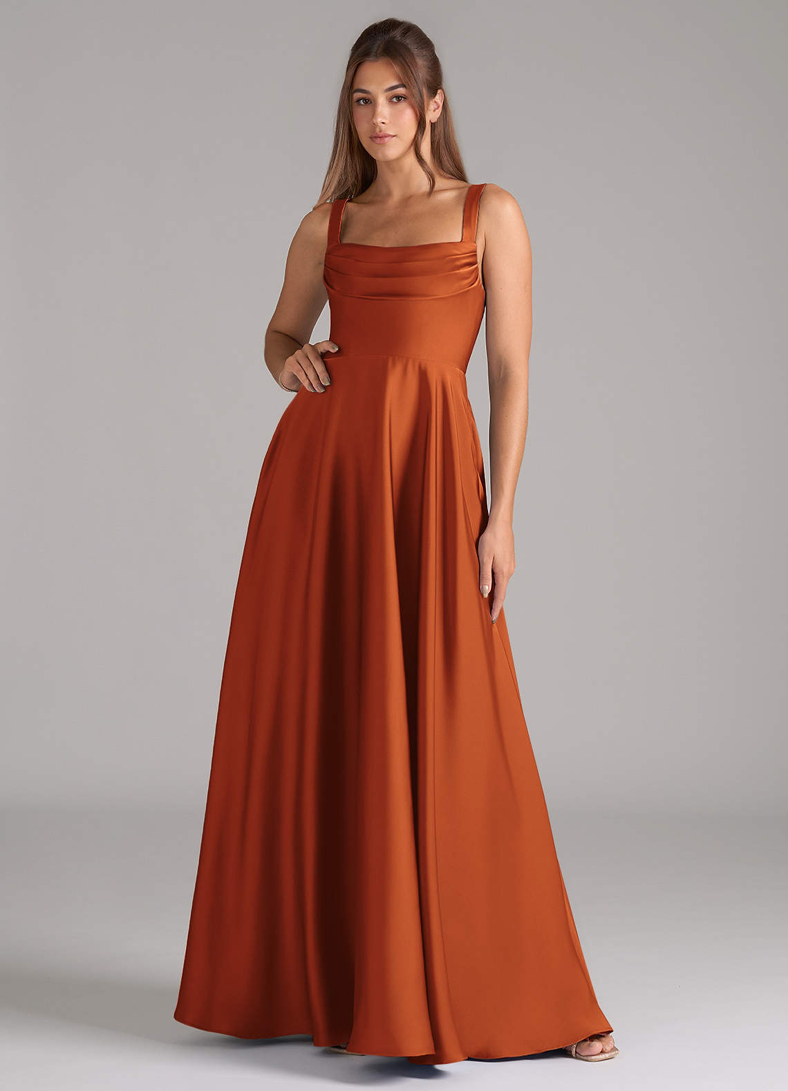 Shaude A-Line Square-Neck Stretch Satin Bridesmaid Dress in Cinnamon