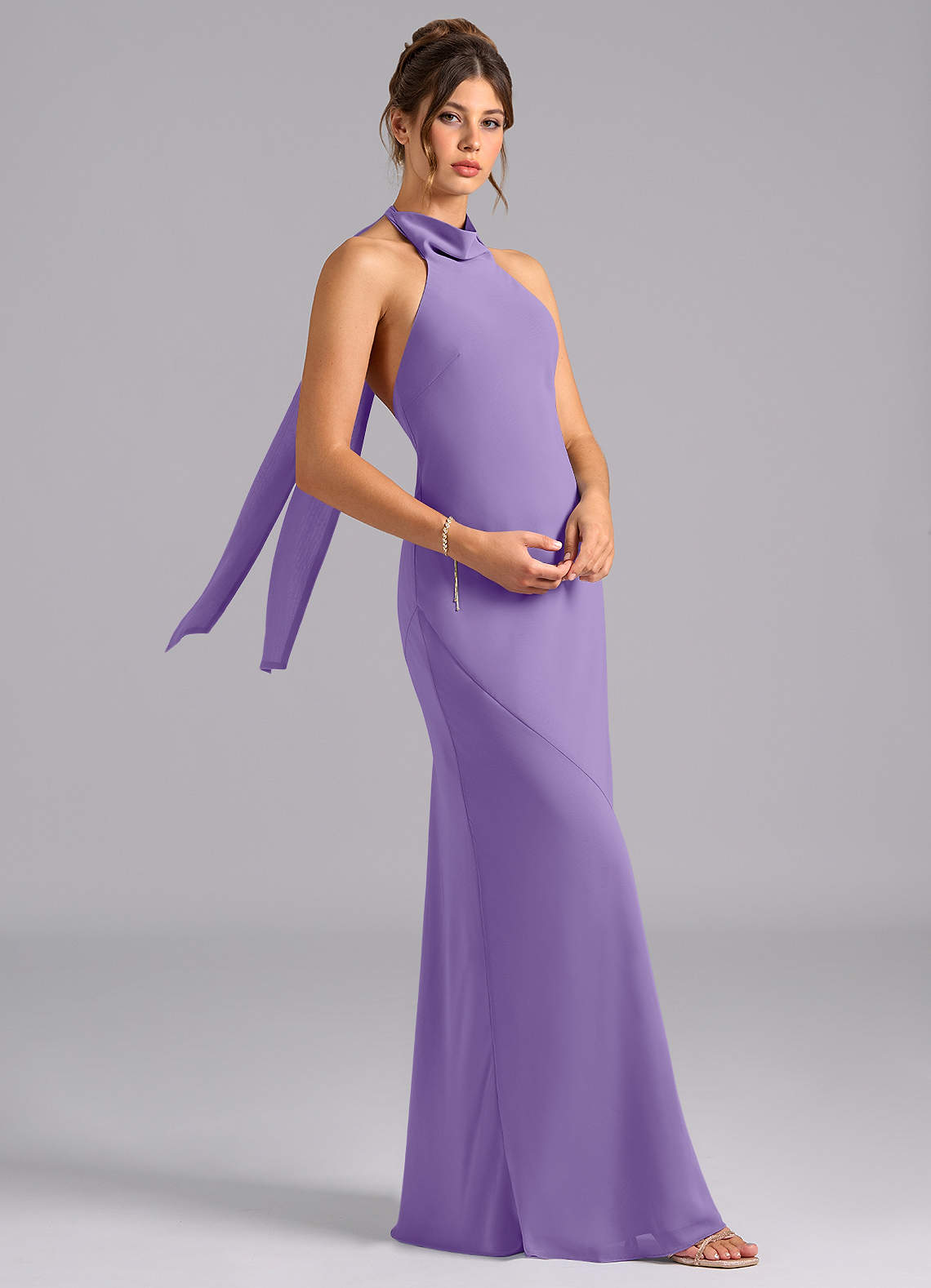 Velli Mermaid Halter Chiffon Bridesmaid Dress in Tahiti