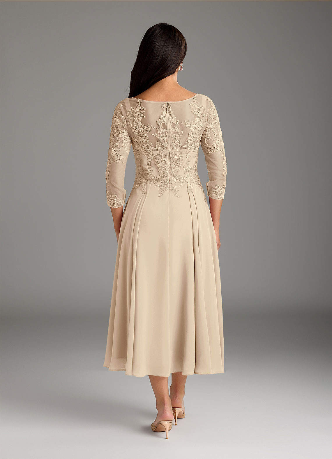 Marge A-Line Scoop-Neck Chiffon and Lace Mother of the Bride Dress in taupe