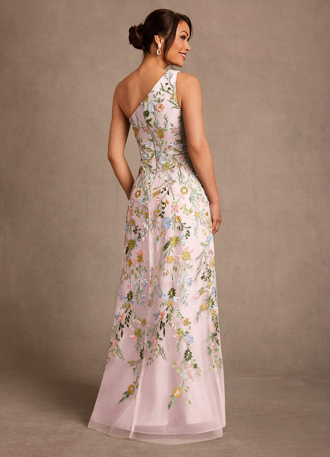 Bertie A-Line One-Shoulder Lace Mother of the Bride Dress in Blushing Pink