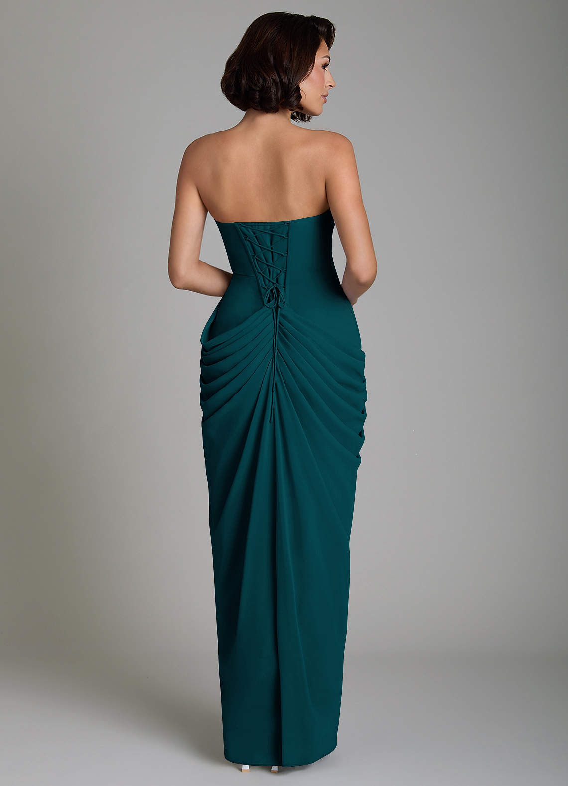 Nyra Sheath Strapless Chiffon Bridesmaid Dress in Pine
