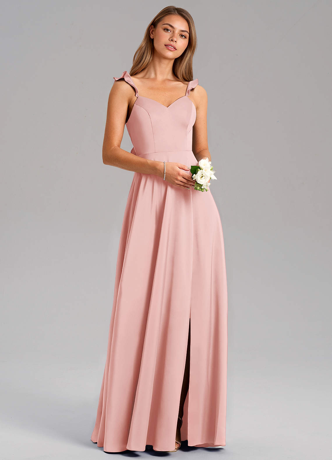 Everett A-Line V-Neck Chiffon Bridesmaid Dress in Powder Pink