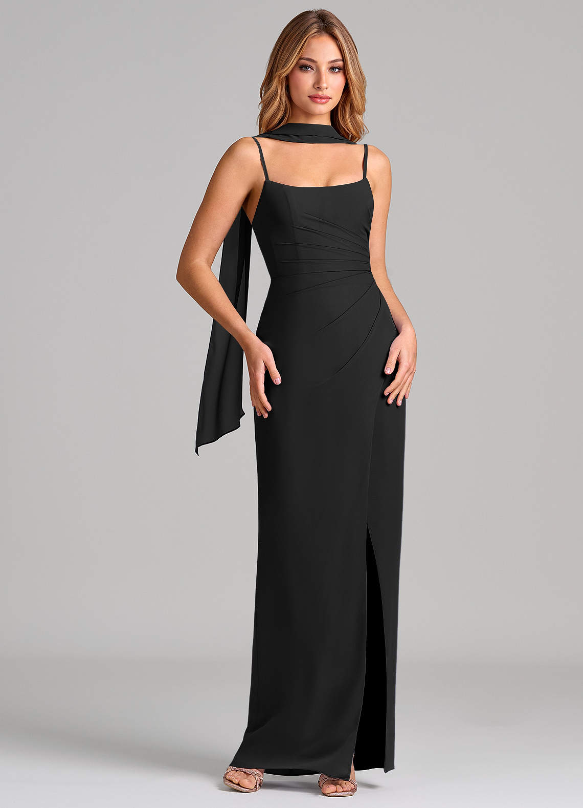 Calandra Sheath Scoop-Neck Chiffon Bridesmaid Dress in black