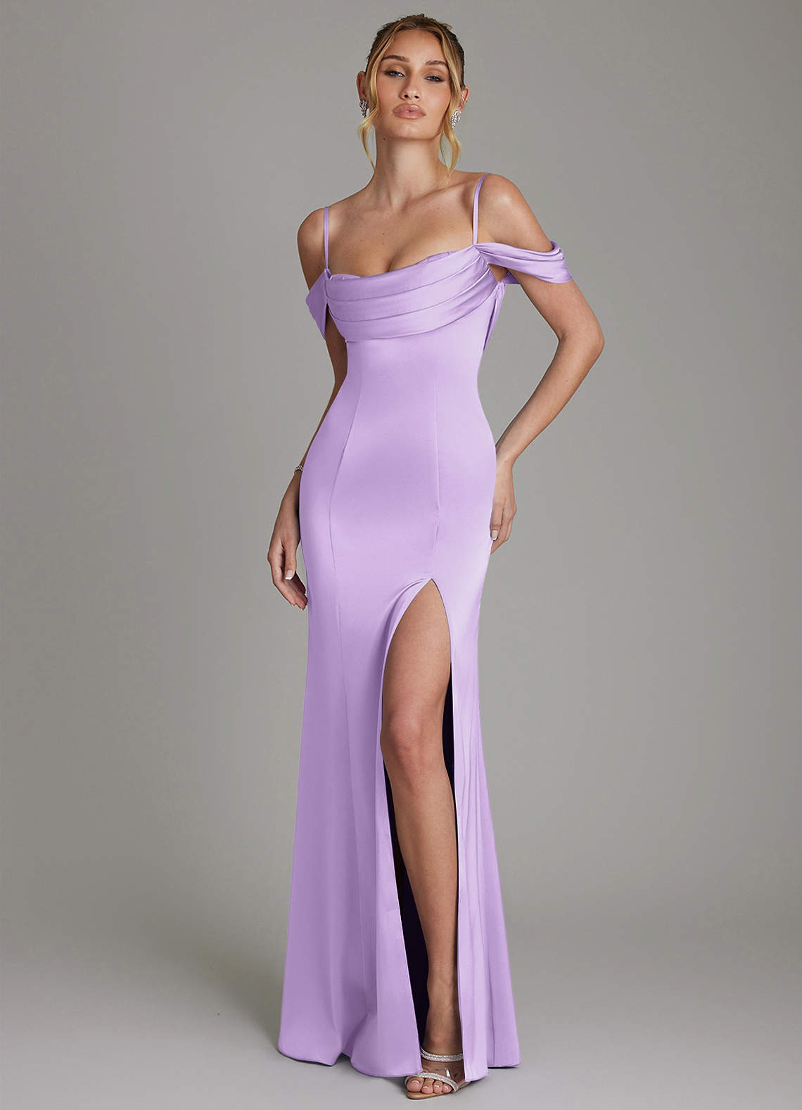 Nira Mermaid Sweetheart Stretch Satin Bridesmaid Dress in Lilac