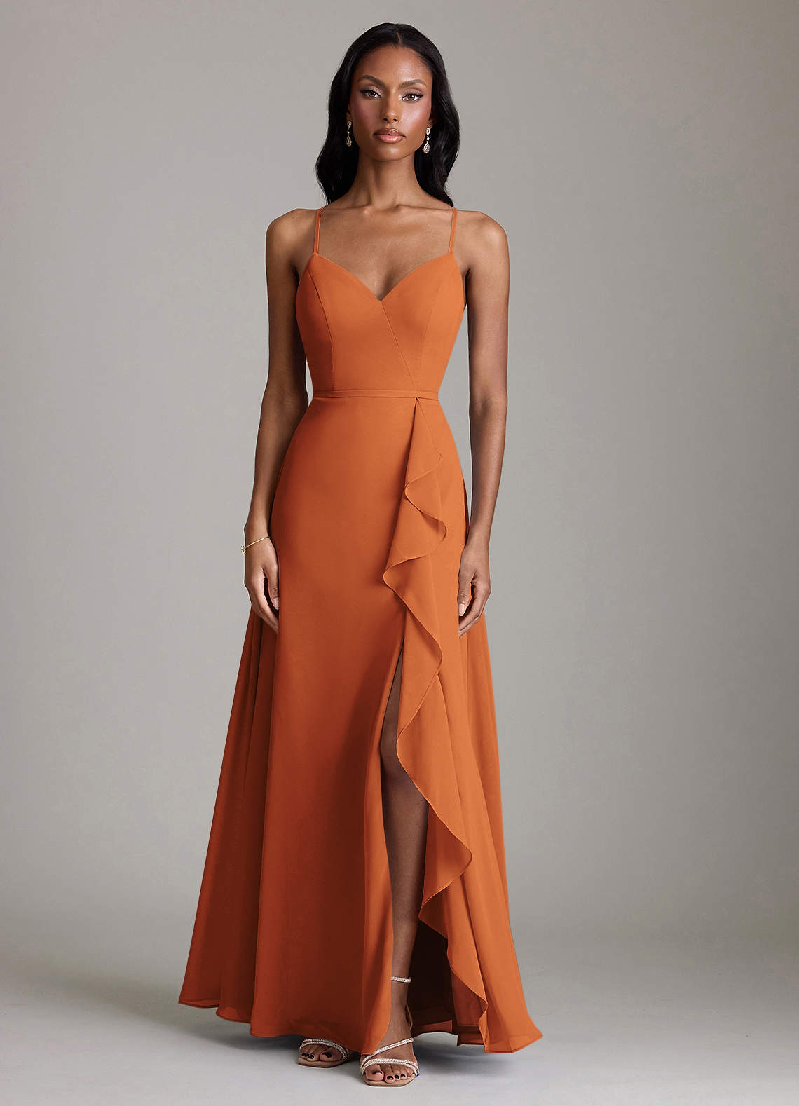 Naeem A-Line V-Neck Chiffon Bridesmaid Dress in Cinnamon