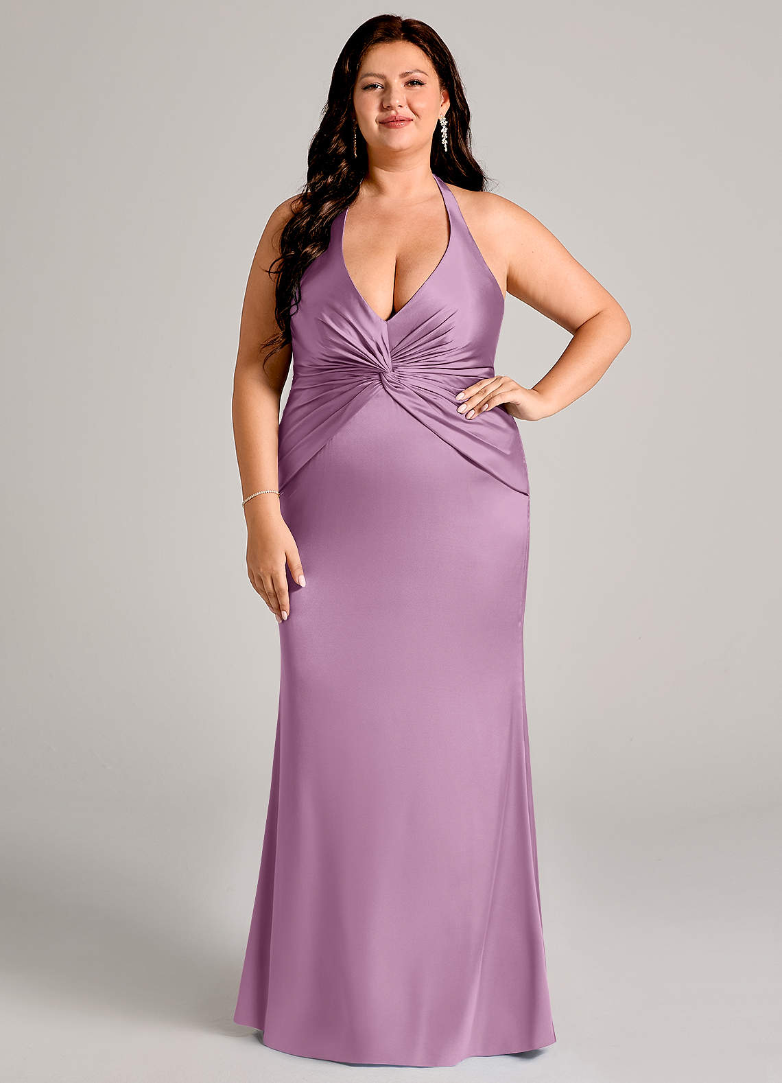 Valerie Mermaid V-Neck Stretch Satin Bridesmaid Dress in Wisteria