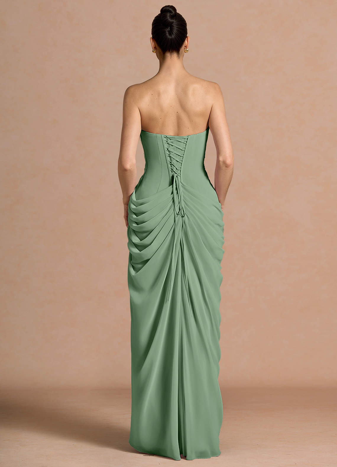 Kaavia Column Pleated Chiffon Maxi Evening Dress in matcha