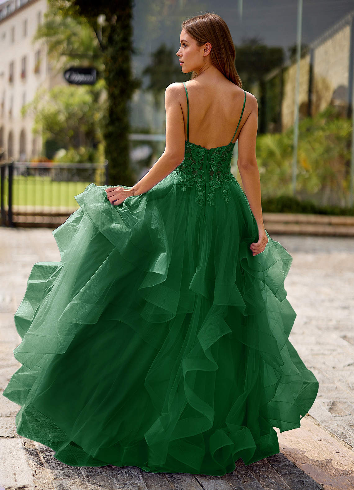 Spitze Ball Gown Sweetheart Lace Tulle Evening Dress in Dark Green