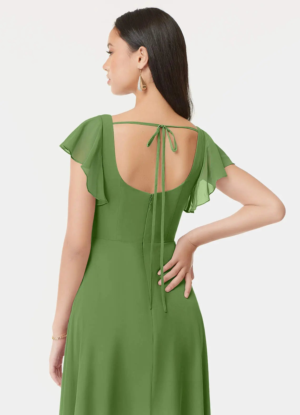 Bondi A-Line Square-Neck Chiffon Bridesmaid Dress in Basil