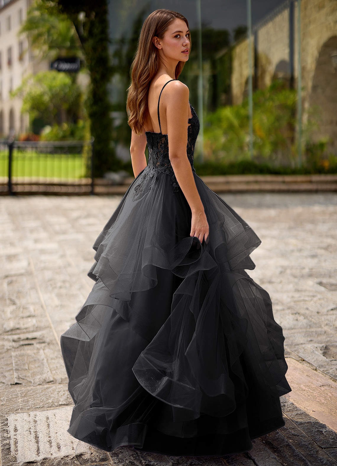 Spitze Ball Gown Sweetheart Lace Tulle Evening Dress in black
